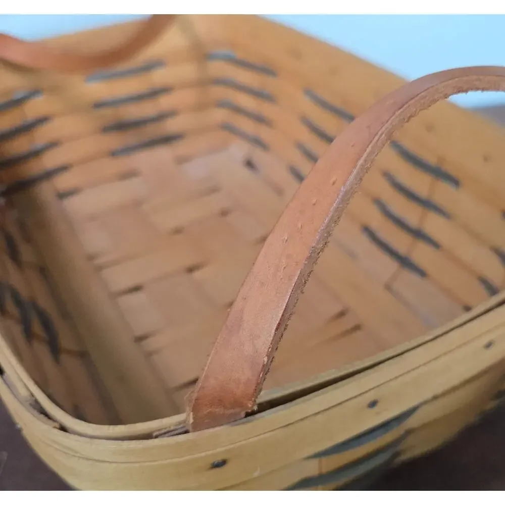Vintage 1999 Longaberger Rectangle Basket Green Heritage Fabric Liner & Handles
